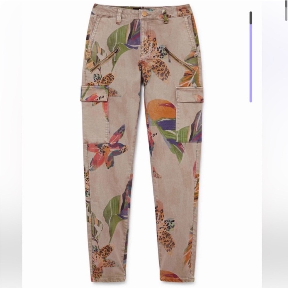 Desigual Camoflower Cargo Trousers beige floral print size 38